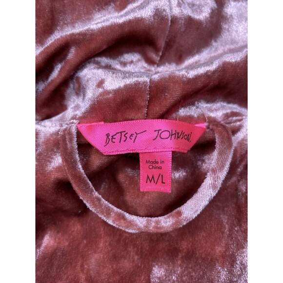 Betsy Johnson Robe M/L Dark Pink Crushed Velvet Hooded Pockets *Flaw* - Picture 7 of 9